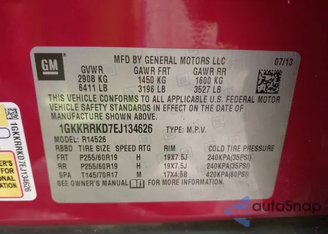 2014 GMC Acadia Slt-1 from USA, damaged, VIN 1GKKRRKD7EJ134626